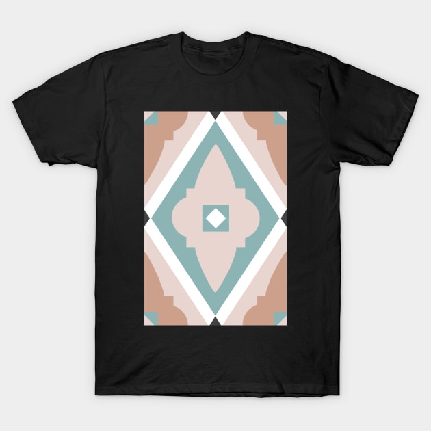 Abstract geometric diamond pattern white, sand color and light green T-Shirt by colorofmagic